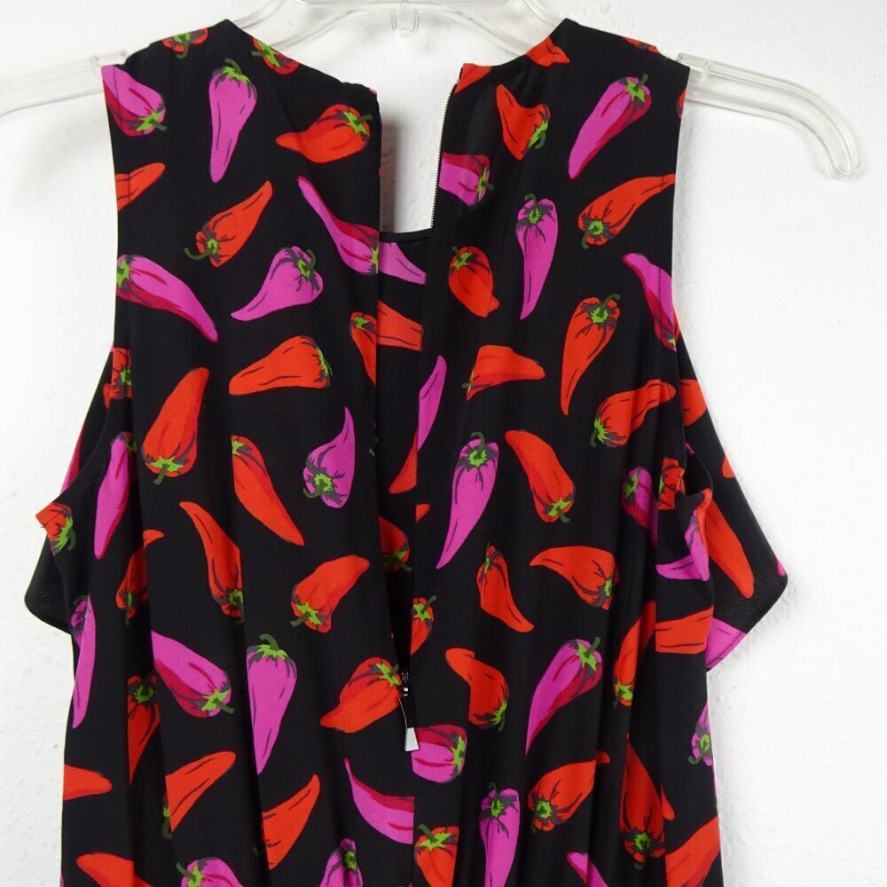 Kate Spade Silk Jumpsuit Size 0 Hot Pepper Print Cropped Black Multicolor - Picture 9 of 12